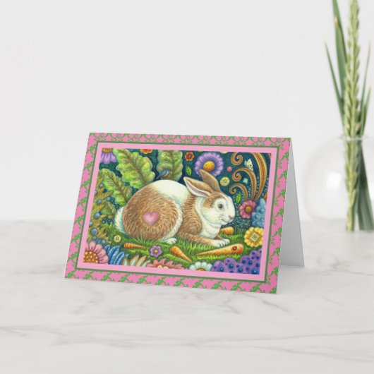 FOLK ART RABBIT, BLUEBIRD, SECRET GARDEN Blank Kaart (Voorkant)