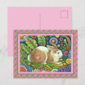FOLK ART RABBIT, BLUEBIRD, WHIMSICAL SECRET GARDEN BRIEFKAART (Voorkant / Achterkant)