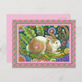 FOLK ART RABBIT, BLUEBIRD, WHIMSICAL SECRET GARDEN BRIEFKAART (Voorkant / Achterkant)