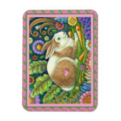 FOLK ART RABBIT, BLUEBIRD, WHIMSICAL SECRET GARDEN MAGNEET (Verticaal)