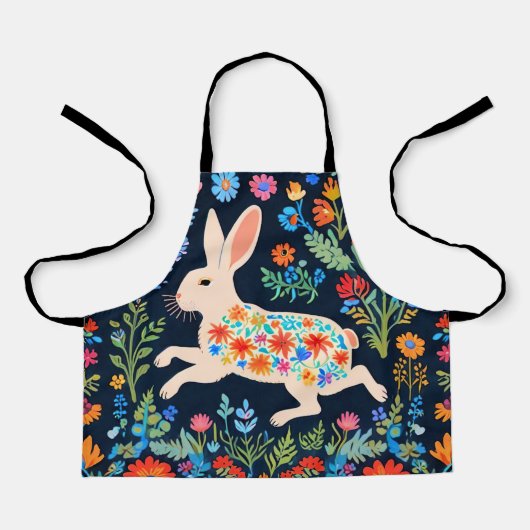 Folk Art Rabbit Kids Apron Schort (Voorkant)