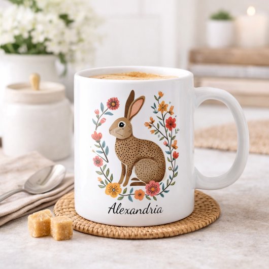 Folk Art Rabbit Monogram Koffiemok