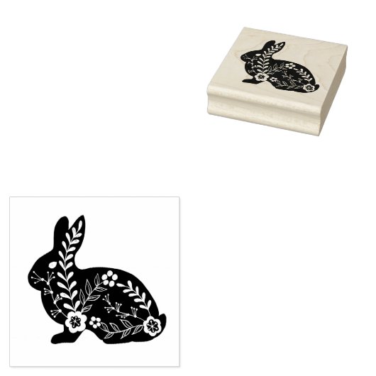 Folk Art Rabbit Rubberstempel (Gestempeld)