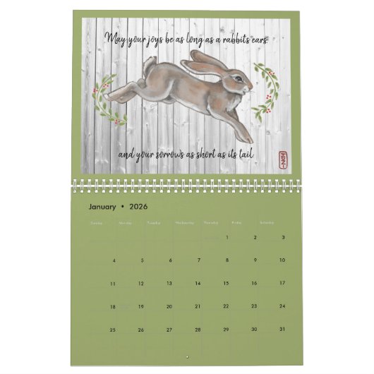 Folk Art Rabbits van Tuzi Willams Rabbit Tile & Ar Kalender (Jan 2026)