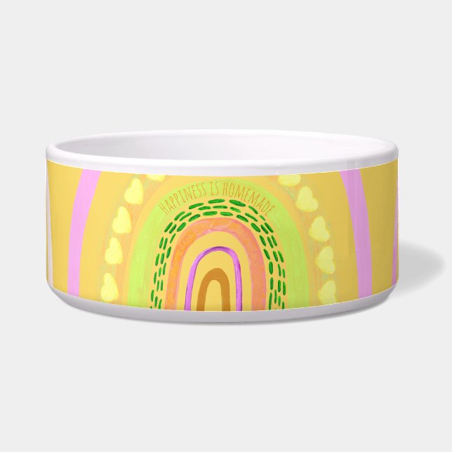 Folk Art Rainbow 'Happiness is Homemade'  Voerbakje (Voorkant)