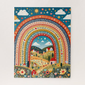 Folk Art Rainbow Village Puzzle Legpuzzel