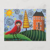FOLK ART Red Bird by LORI EVERETT briefkaart (Voorkant)