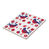 Folk Art Red Blue Bird Floral Pattern Tegeltje (Zijkant)