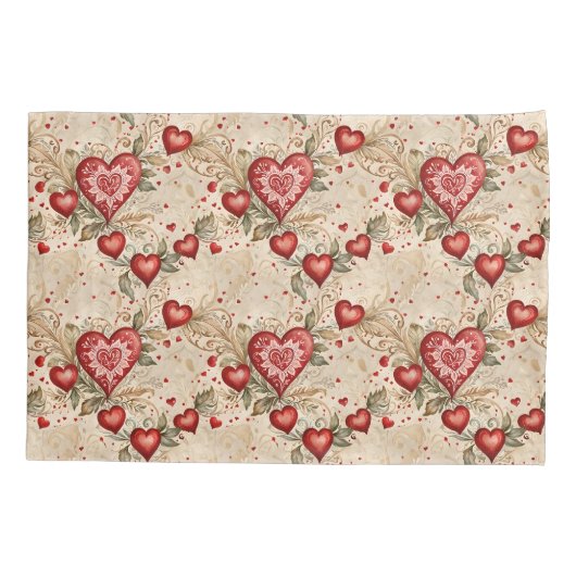 Folk Art Red Hearts Kussensloop (Achterkant)