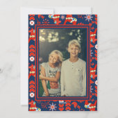 Folk Art Red Swedish Dala Horse and Pattern Foto Feestdagenkaart (Achterkant)