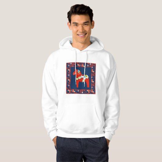 Folk Art Red Swedish Dala Horse and Pattern Hoodie (Voorkant volledig)