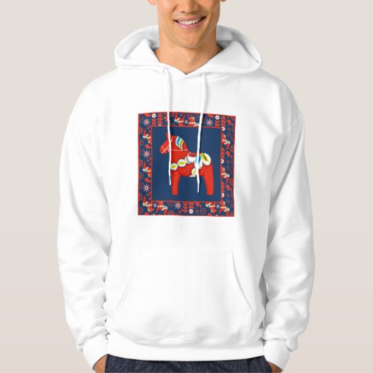 Folk Art Red Swedish Dala Horse and Pattern Hoodie (Voorkant)