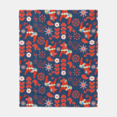 Folk Art Red Swedish Dala Horse Floral op blauw Fleece Deken (Voorkant)