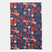 Folk Art Red Swedish Dala Horse Floral op blauw Theedoek (Verticaal)
