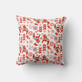 Folk Art Red Swedish Dala Horse Floral Pattern Kussen