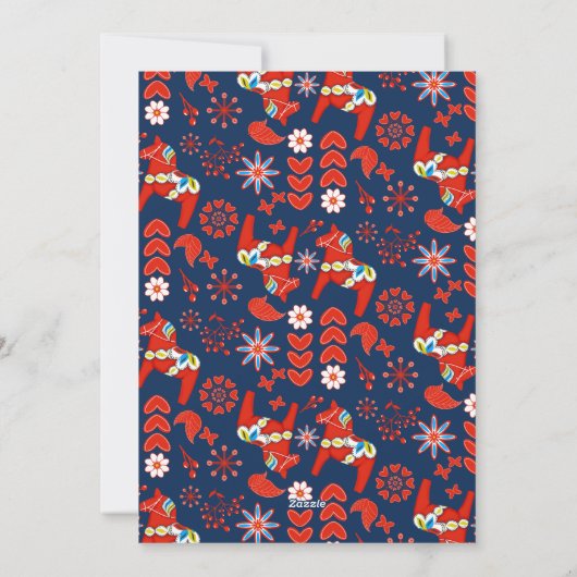 Folk Art Red Swedish Dala Horse Folk Art Pattern Feestdagenkaart (Achterkant)