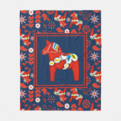 Folk Art Red Swedish Dala Horse Folk Art Pattern Fleece Deken (Voorkant)