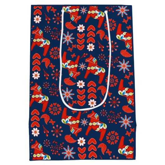 Folk Art Red Swedish Dala Horse Folk Art Pattern Medium Cadeauzakje (Achterkant)