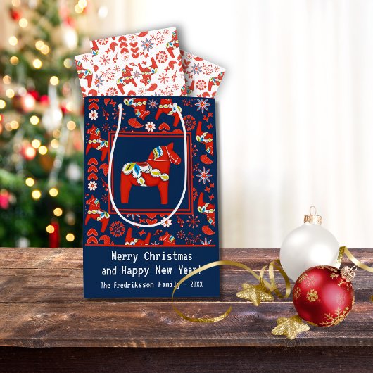 Folk Art Red Swedish Dala Horse Folk Art Pattern Medium Cadeauzakje