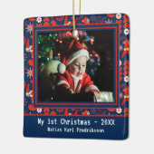 Folk Art Red Swedish Dala Horse Mijn eerste Kerstm Keramisch Ornament (Links)