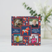 Folk Art Red Swedish Dala Horse Pattern 4 Foto Feestdagenkaart (Staand voorkant)