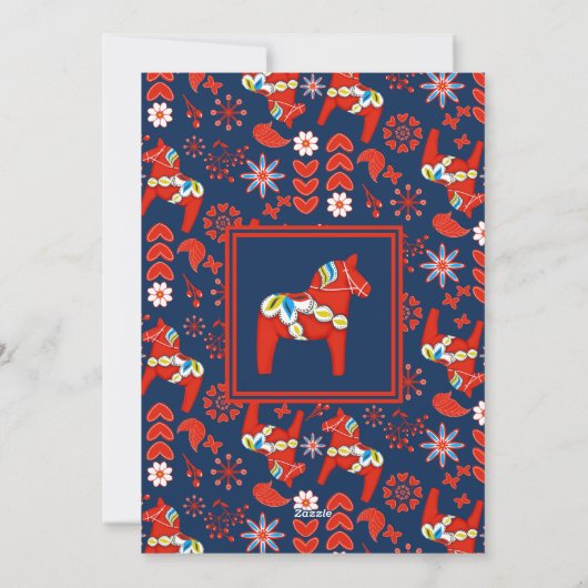 Folk Art Red Swedish Dala Horse Pattern 8 Foto Feestdagenkaart (Achterkant)