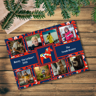 Folk Art Red Swedish Dala Horse Pattern 8 Foto Feestdagenkaart