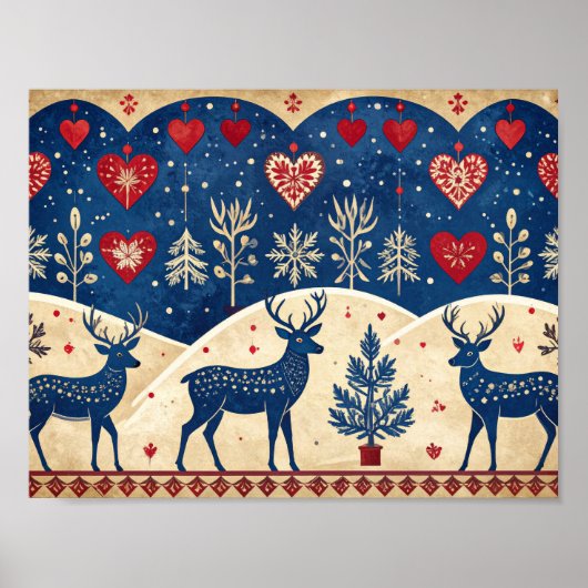 Folk-Art Reindeer Pattern Poster (Voorkant)