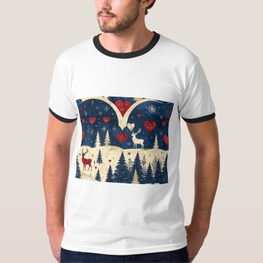 Folk-Art Reindeer Pattern T-shirt (Voorkant)
