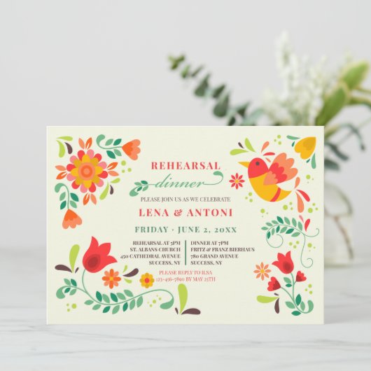 Folk Art repesal Dinner Party Kaart (Staand voorkant)