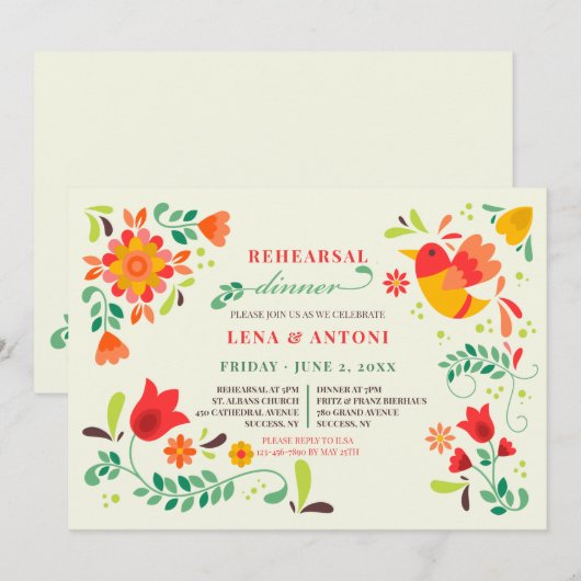 Folk Art repesal Dinner Party Kaart (Voorkant / Achterkant)