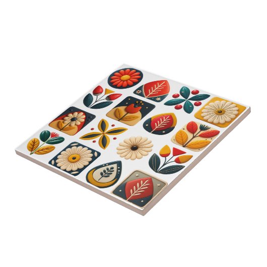 Folk Art Retro Bloemenmozaïek Accent Tegeltje (Zijkant)