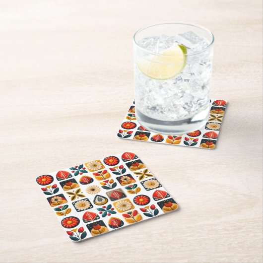 Folk Art Retro Bloemenmozaïek Gezelligheid Kartonnen Onderzetters (Insitu)