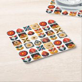 Folk Art Retro Bloemenmozaïek Gezelligheid Kartonnen Onderzetters (Schuin)