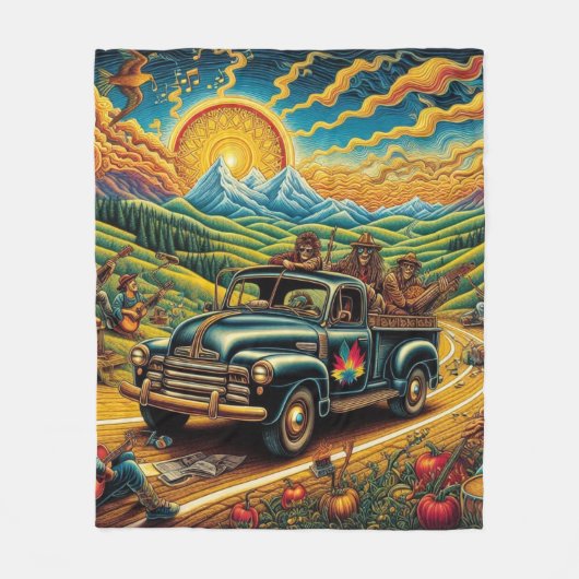 Folk Art Road Trip Fleece Deken (Voorkant)