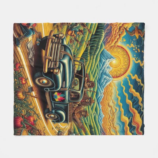 Folk Art Road Trip Fleece Deken (Voorkant (Horizontaal))