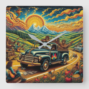 Folk Art Road Trip Vierkante Klok