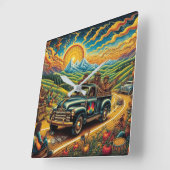 Folk Art Road Trip Vierkante Klok (Hoek)