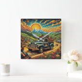 Folk Art Road Trip Vierkante Klok (Huis)