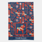 Folk Art Rode Bloemen Dala Paard Theedoek (Verticaal)