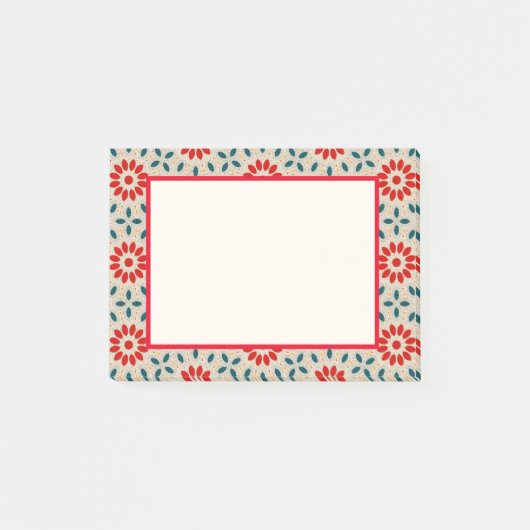 Folk Art Rode bloemen en groene bladeren Post-it® Notes (Voorkant)