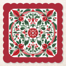 Folk art rood en groen papier onderzetter