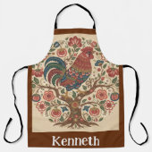 Folk Art Rooster Personalized Large Apron Schort (Voorkant)