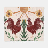 Folk Art Rooster Zonneschijn Symmetrisch Ontwerp Fleece Deken (Voorkant (Horizontaal))