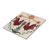 Folk Art Rooster Zonneschijn Symmetrisch Ontwerp Tegeltje (Zijkant)