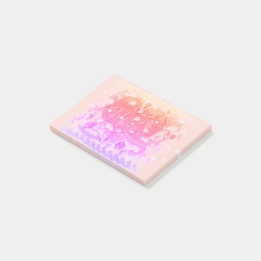 Folk Art Rosemaling Roze Heart & bladeren, bloemen Post-it® Notes (Schuin)