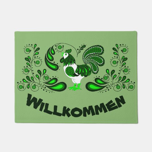 Folk art roster Welcome/Willkommen Deurmat (Voorkant)