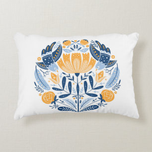 Folk art round-versiering met vogels, rozen en blo accent kussen