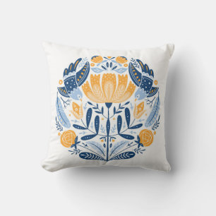 Folk art round-versiering met vogels, rozen en blo kussen