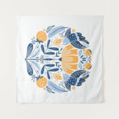 Folk art round-versiering met vogels, rozen en blo wandkleed (Voorkant (horizontaal))